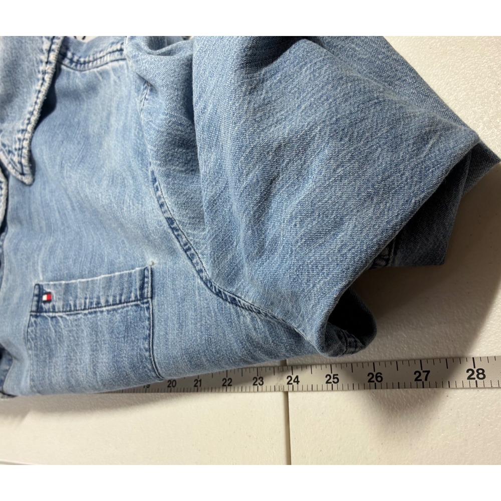 Tommy Hilfiger Womens 2X Denim Button Down Shirt Light Wash Blue Long Sleeve - Picture 9 of 16